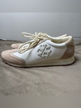 NWOT Tory Burch Women’s Good Luck Trainers Sneakers White/Tan, Size: 10